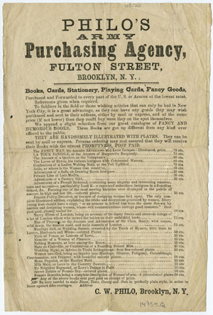 C. W. Philo. Philo&rsquo;s Army Purchasing Agency. New York, ca. 1861.